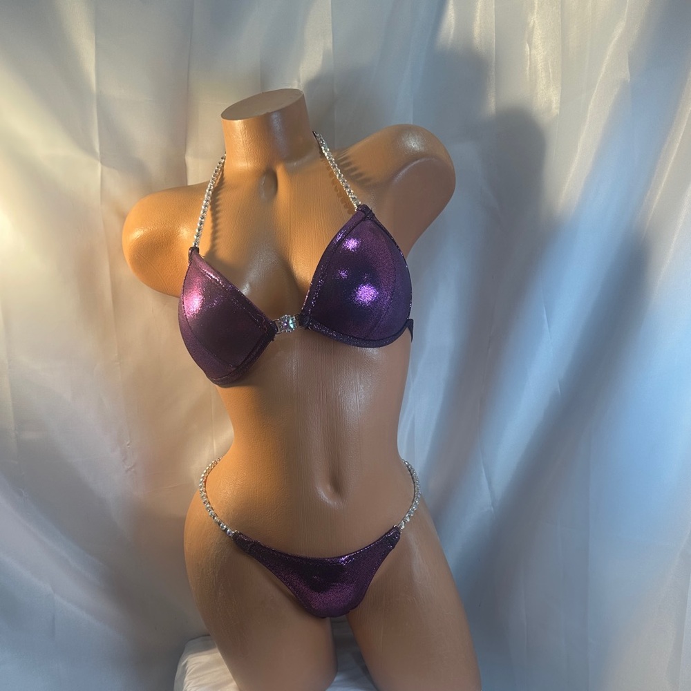 Competition bikini Suit 34 B cup XS bottom NWT purple hologram handmade